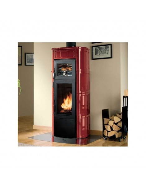 Focolare legna - Pellet ELISA CON FORNO  10kw CERAMICA ROSSO BORDEAUX Palazzetti