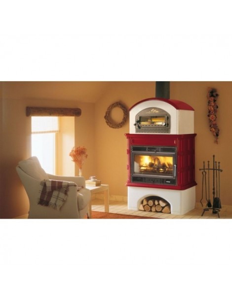 Focolare legna - Pellet INGRID CON FORNO  12kw CERAMICA ROSSO BORDEAUX Palazzetti