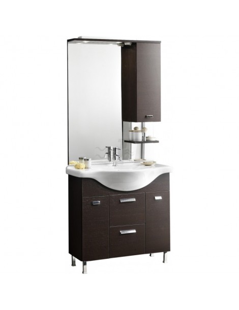 MOBILE BAGNO KARINE CON LAVATOIO INTEGRALE SPECCHIO CM.85 ROVERE CHIARO