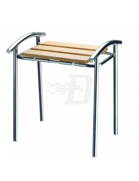SGABELLO BAGNO IN LEGNO E STRUTTURA ACCIAIO CROMATO